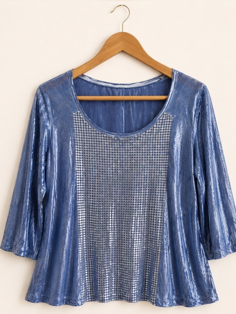 CHICO'S Sequin Top Blue - Picture 3 of 3